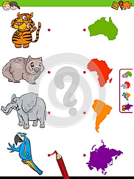 Match animals and continents educational game