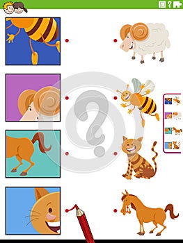 match cartoon animals and clippings educational activity