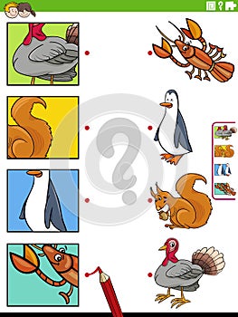 match cartoon animals and clippings educational game