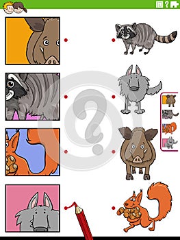 match cartoon animals and clippings educational game