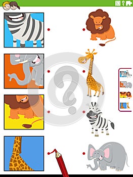 match cartoon animals and clippings educational task