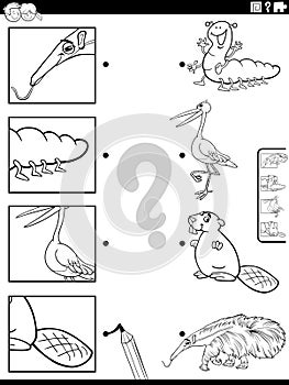 match cartoon animals and clippings game coloring page