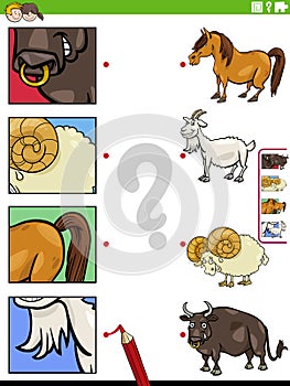 match cartoon farm animals and clippings educational game