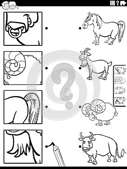 match cartoon farm animals and clippings game coloring page
