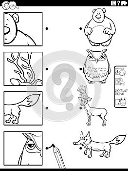 match cartoon farm animals and clippings game coloring page