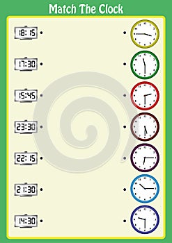 match the clocks, kids learn to read analog clocks with this matching math game, worksheet