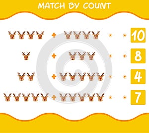 Match by count of cartoon reindeer. Match and count game. Educational game for pre shool years kids and toddlers