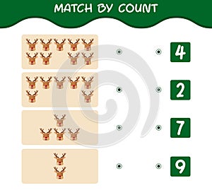 Match by count of cartoon reindeer. Match and count game. Educational game for pre shool years kids and toddlers