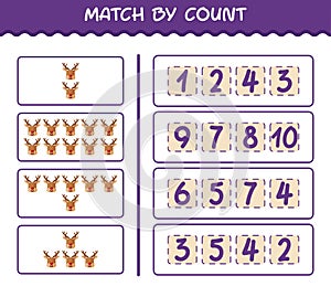 Match by count of cartoon reindeer. Match and count game. Educational game for pre shool years kids and toddlers