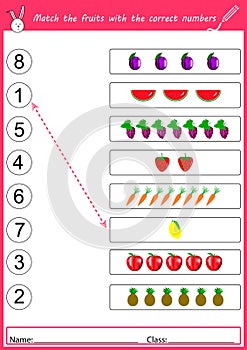 Match the fruits with the correct numbers