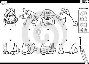 match halves activity with cartoon dogs characters coloring page