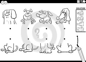 match halves activity with cartoon dogs characters coloring page