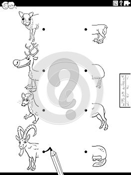 match halves of animals pictures game coloring page