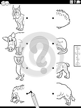 match halves of cartoon animals pictures coloring page