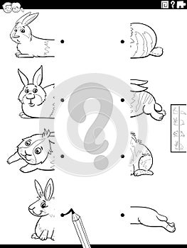 match halves of cartoon rabbits pictures coloring page