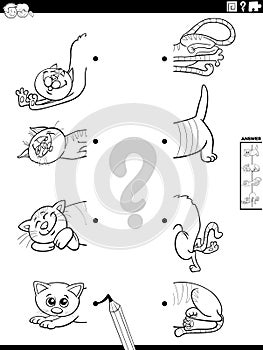 match halves of comic cats activity coloring page