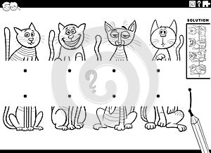 match halves game with cartoon cats characters coloring page