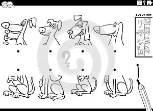 match halves game with cartoon dogs characters coloring page