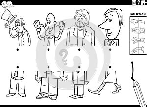 match halves game with cartoon men characters coloring page