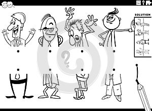 match halves game with cartoon men characters coloring page