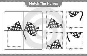 Match the halves. Match halves of Racing Flags. Educational children game, printable worksheet, vector illustration