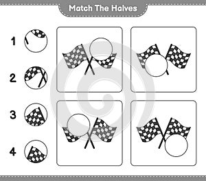 Match the halves. Match halves of Racing Flags. Educational children game, printable worksheet, vector illustration