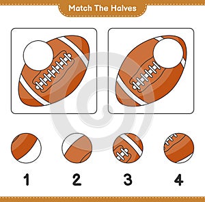 Match the halves. Match halves of Rugby Ball. Educational children game, printable worksheet, vector illustration