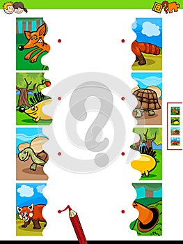 Match jigsaw puzzles of cartoon animal characters