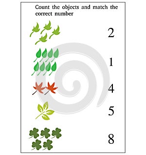 Match the numbers to the objects, worksheet for preschool illustration