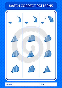 Match pattern game with cap. worksheet for preschool kids, kids activity sheet