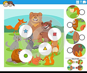 match the pieces activity with cartoon wild animals