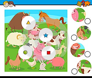 Match pieces puzzle with farm animals group