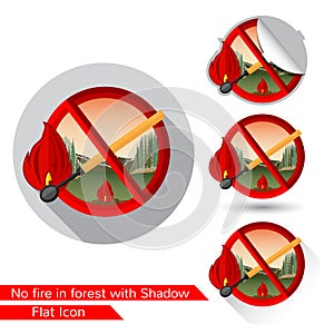 Match in red circle. Set of warning fire icons in flat style with different shadow