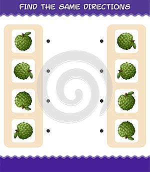 Match the same directions of custard apple. Matching game. Educational game for pre shool years kids and toddlers