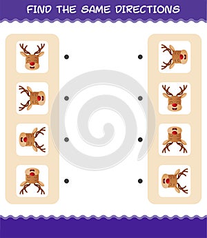 Match the same directions of reindeer. Matching game. Educational game for pre shool years kids and toddlers