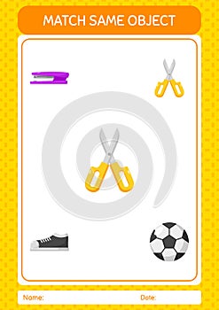 Match with same object game scissors. worksheet for preschool kids, kids activity sheet