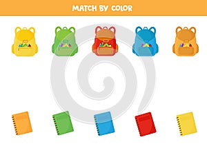 Match school backpack and copybook by color