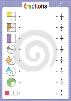 match shapes with correct fractions, education, Mathematics, math worksheet photo