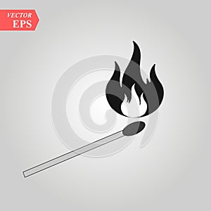 Match stick with fire vector icon. Match fire icon isolated sign symbol and flat style for app, web and digital design