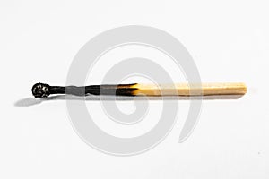 Match Stick Macro Detail Fire Symbol Safety White Isolated Background Charred Used Burned Burnt Black Wood Row Single Campfire