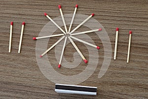 Match stick. Unburnt match stick. Match sticks on wood table. photo