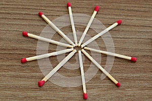 Match stick. Unburnt match stick. Match sticks on wood table. photo