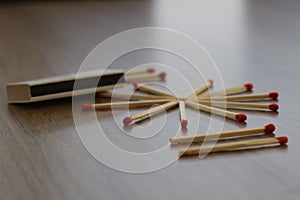 Match stick. Unburnt match stick. Match sticks on wood table. photo