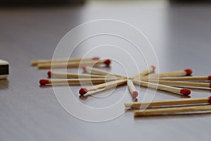 Match stick. Unburnt match stick. Match sticks on wood table. photo
