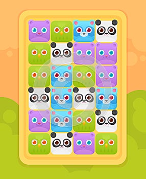 Match three mobile game interface with animals