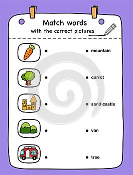 Match words with the correct pictures illustration