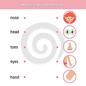 Match the words to pictures. Learn to read matching game for kids