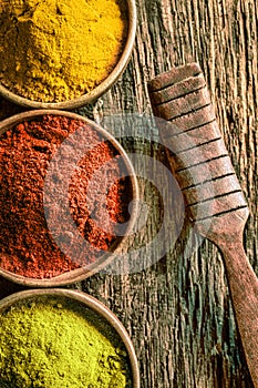 Matcha, chilli and curry spices
