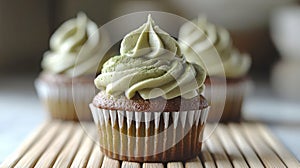 Matcha Cupcakes on Bamboo Mat (2