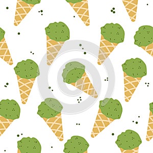Matcha desserts seamless pattern. Green tea icecream ornament.